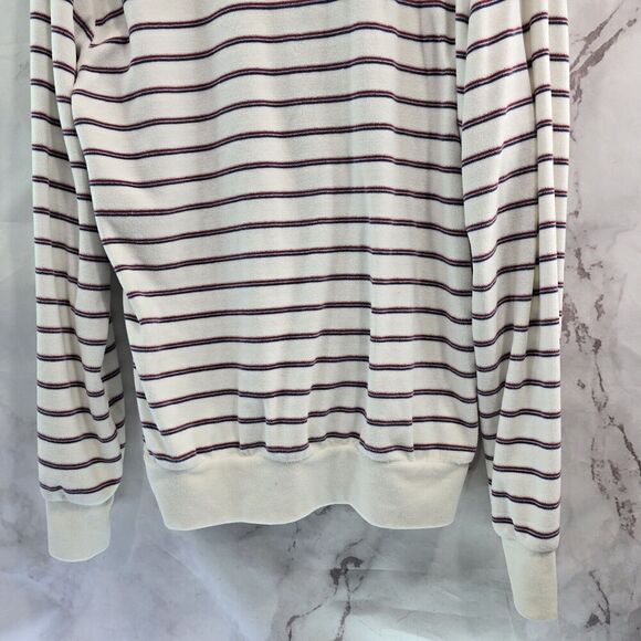 Vintage Sweatshirt Mens Large White Striped Velour 70s 80s Rugby Polo Pullover - Picture 8 of 11